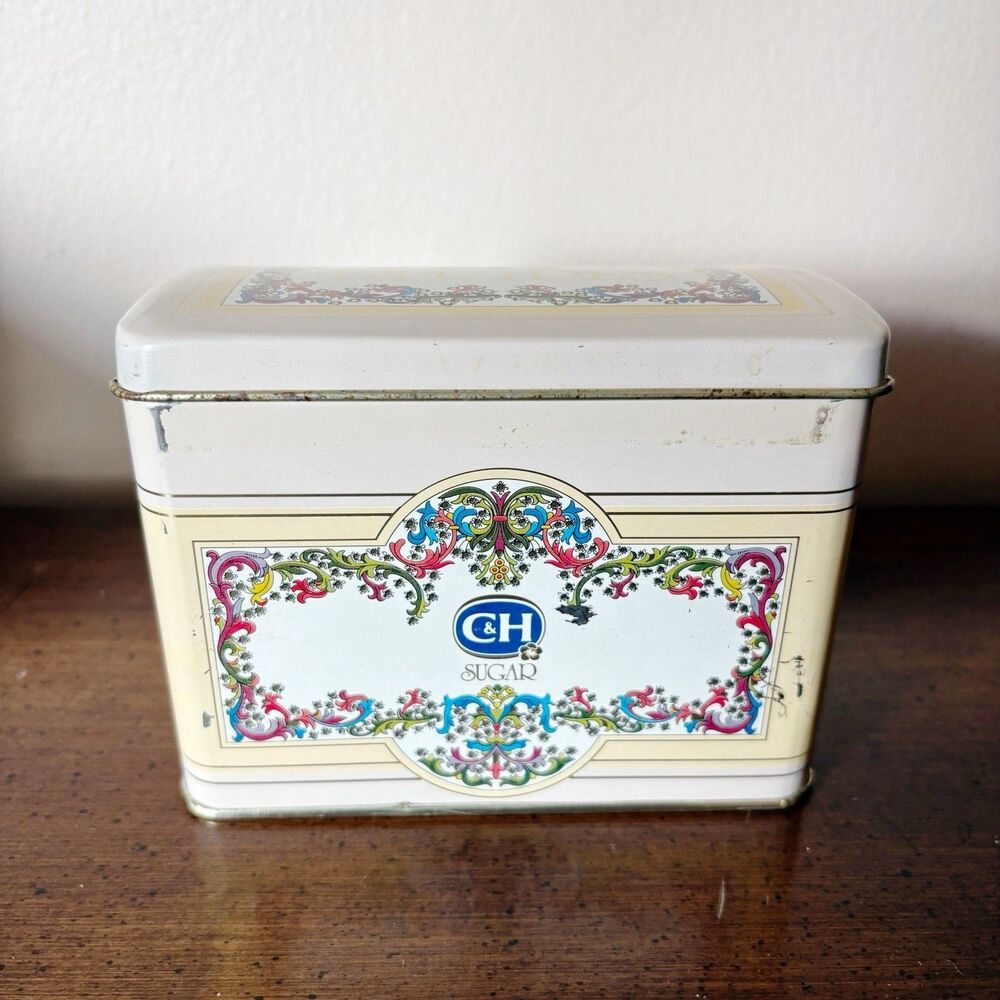 C&H Sugar Hawaii Recipe Card Box Holder w Recipe Cards Tin Retro Kitchen Decor